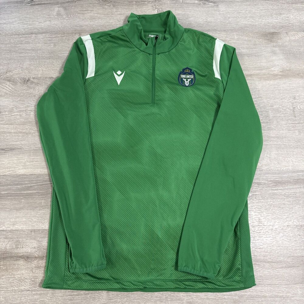 York United FC Training Top Men’s 2XL Green Macron Quarter Zip Thumbholes